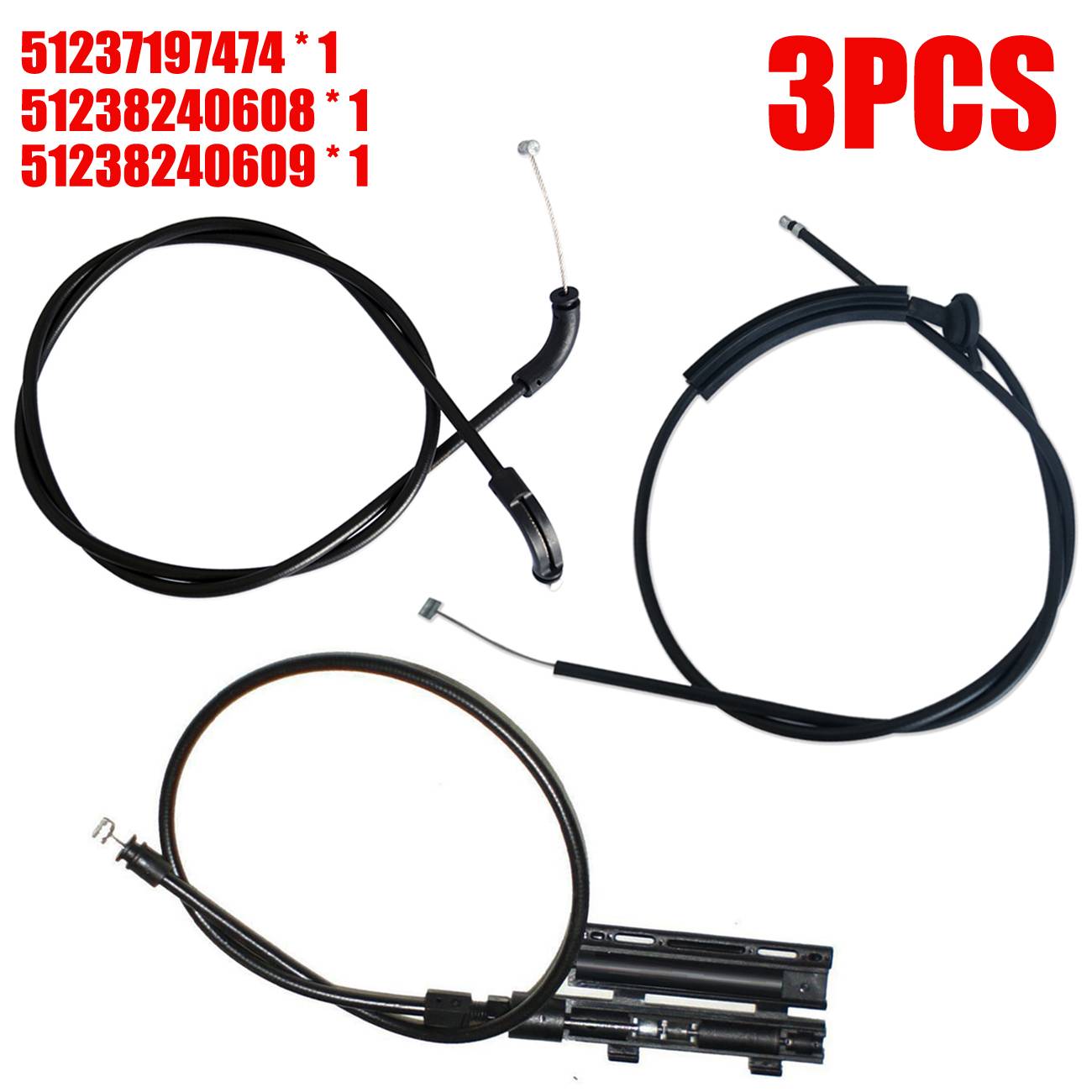 Sada 3 Bowdenových lanek otevírání kapoty motoru pro BMW E65 E66 řady 7 51237197474 angle 2