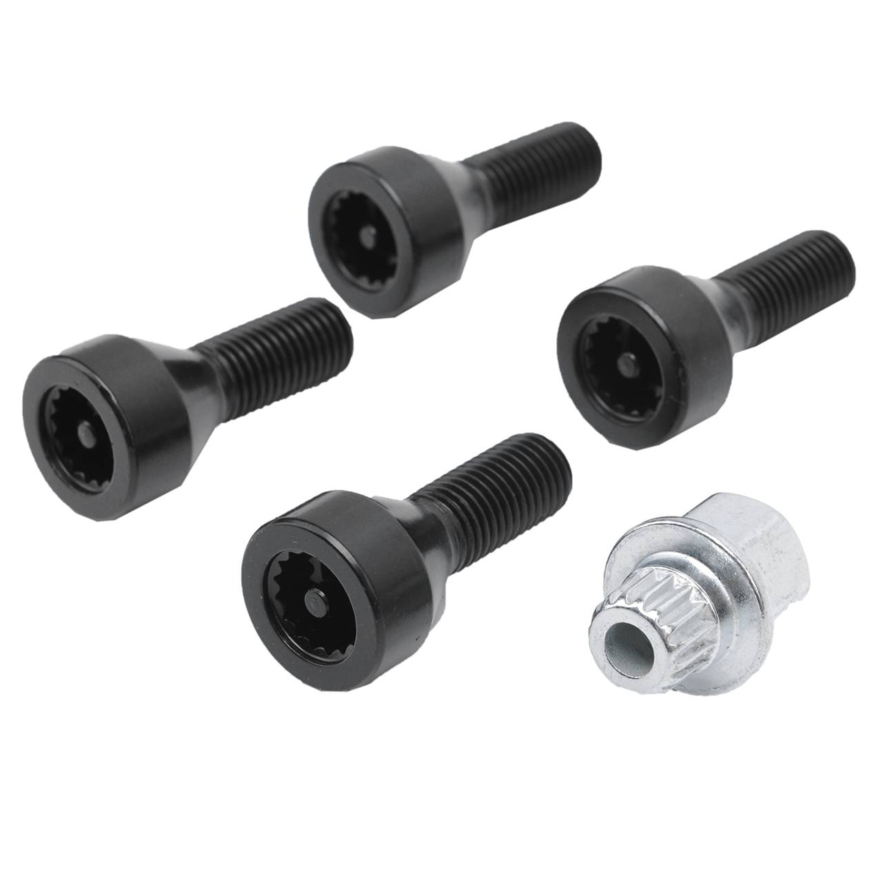 Sada zámků kol: 4 černé šrouby a 1 klíč, pro BMW E32 E34 3 5 7er a Mini 36136786419 angle 5