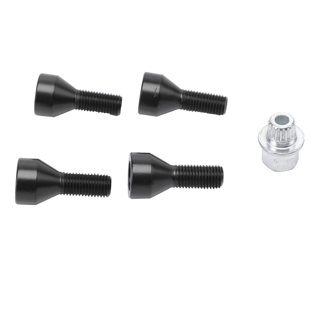 Sada zámků kol: 4 černé šrouby a 1 klíč, pro BMW E32 E34 3 5 7er a Mini 36136786419 angle 3